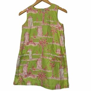 Lilly Pulitzer Cabana banana green pink monkey pocket shift dress sz 12